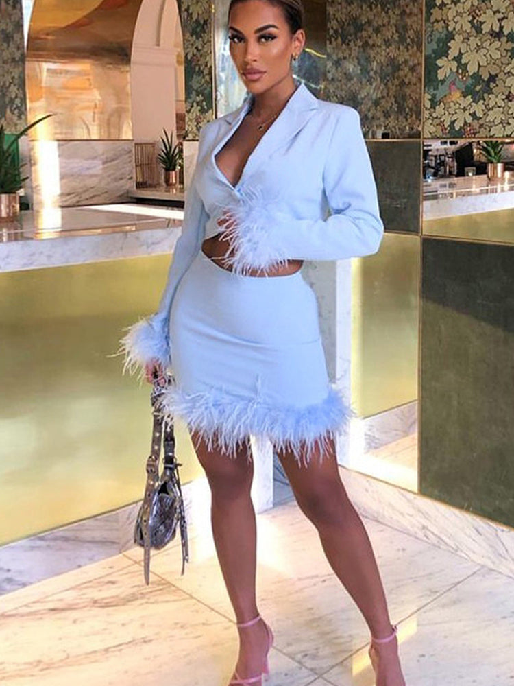 FEATHER TRIM MINI SKIRT aclosy