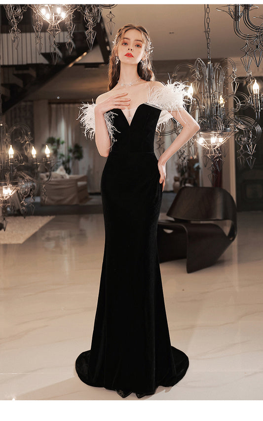 Black Feather Bridal Wedding Performance Wedding Dress aclosy