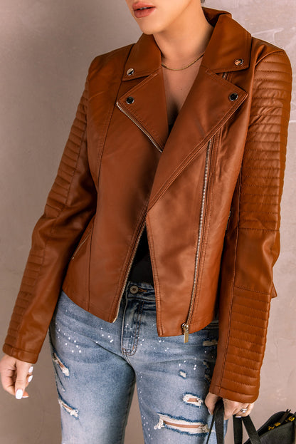 Ribbed Faux Leather Jacket Trendsi