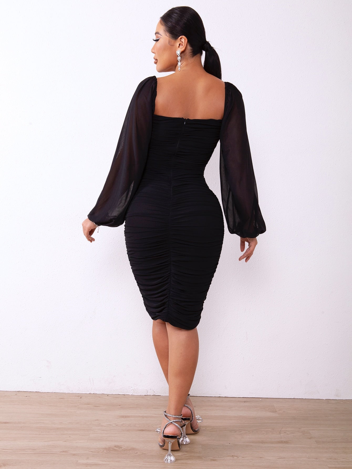 Zip-Back Ruched Bodycon Dress Trendsi