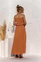 Strapless Tie Waist Tiered Maxi Dress Trendsi
