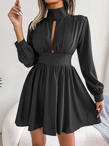 Cutout Turtleneck A-Line Mini Dress Trendsi