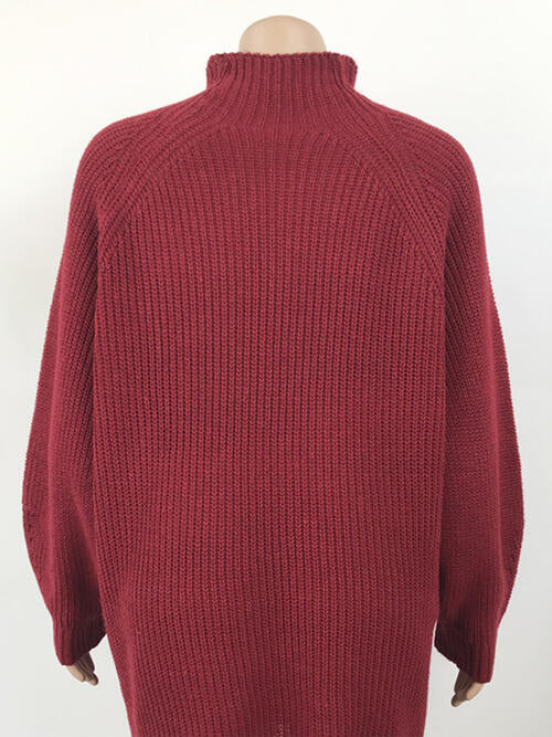 Mock Neck Dropped Shoulder Sweater Dress Trendsi