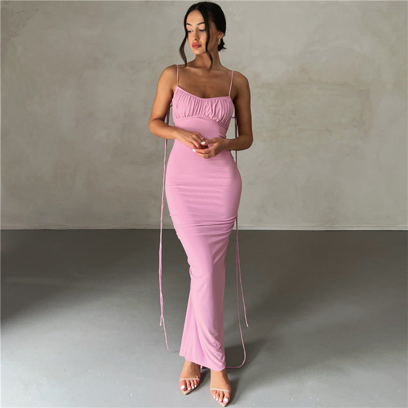 New Women's Fashion Halter Sexy Backless Slim Package Hip Temperament Dress aclosy