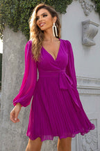 Tied Surplice Neck Pleated Dress Trendsi