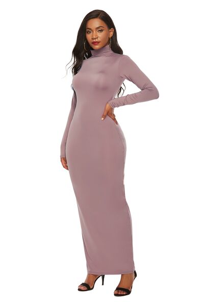 Mock Neck Long Sleeve Maxi Slim Dress Trendsi