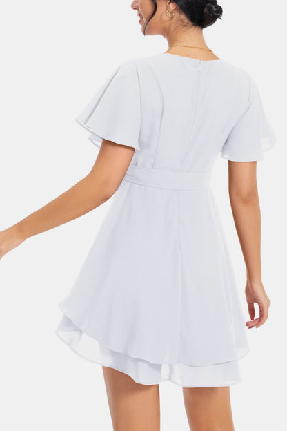 Surplice Neck Flutter Sleeve Dress Trendsi