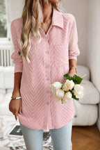 Collared Neck Long Sleeve Pocketed Shirt Trendsi