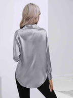 Collared Neck Buttoned Long Sleeve Shirt Trendsi