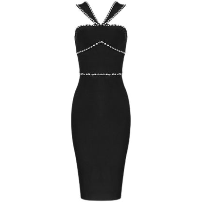 Diamond-studded Tight Bandage Banquet Prom Party Evening Off-shoulder Dress aclosy