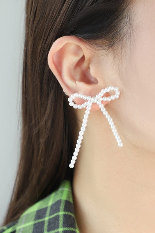 Bow-Shaped Pearl Earrings Trendsi