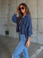 Ribbed Collared Neck Button Up Jacket Trendsi