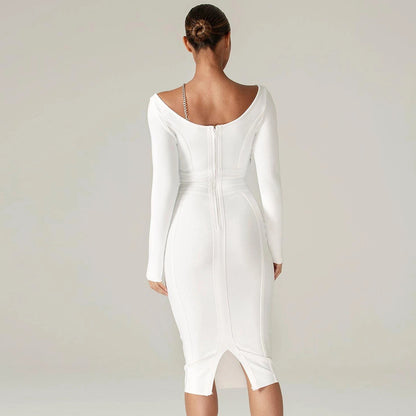 Women's Elegant Sequin Long Sleeve Bandage Dress aclosy