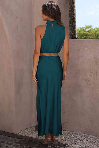 Cropped Turtle Neck Tank Top and Maxi Skirt Set Trendsi