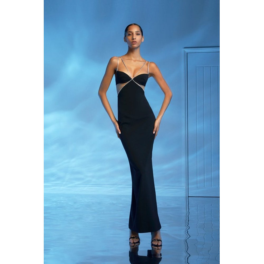 Celebria Black Metallic Cutout Dress aclosy