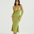 Ladies White Halter Tie One Shoulder Long Sleeve Dress aclosy