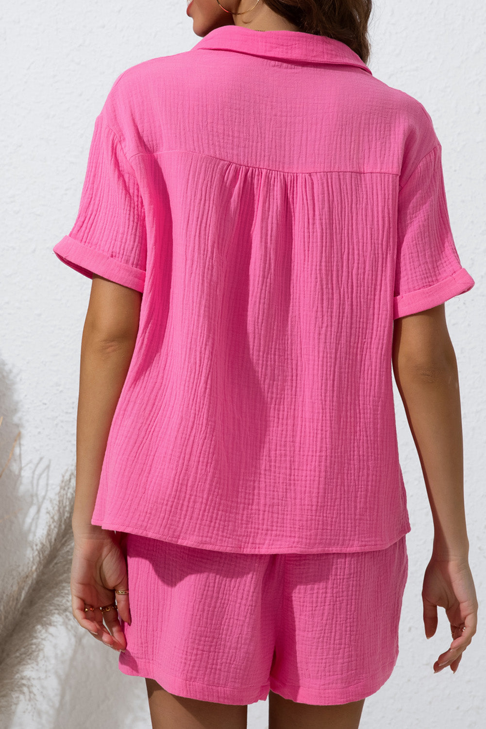 Textured Short Sleeve Polo Shirt and Shorts Set Trendsi