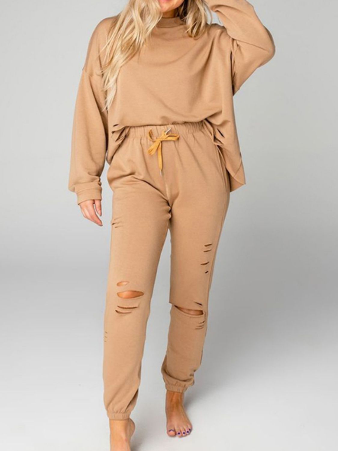 Distressed Sweatshirt and Joggers Set Trendsi