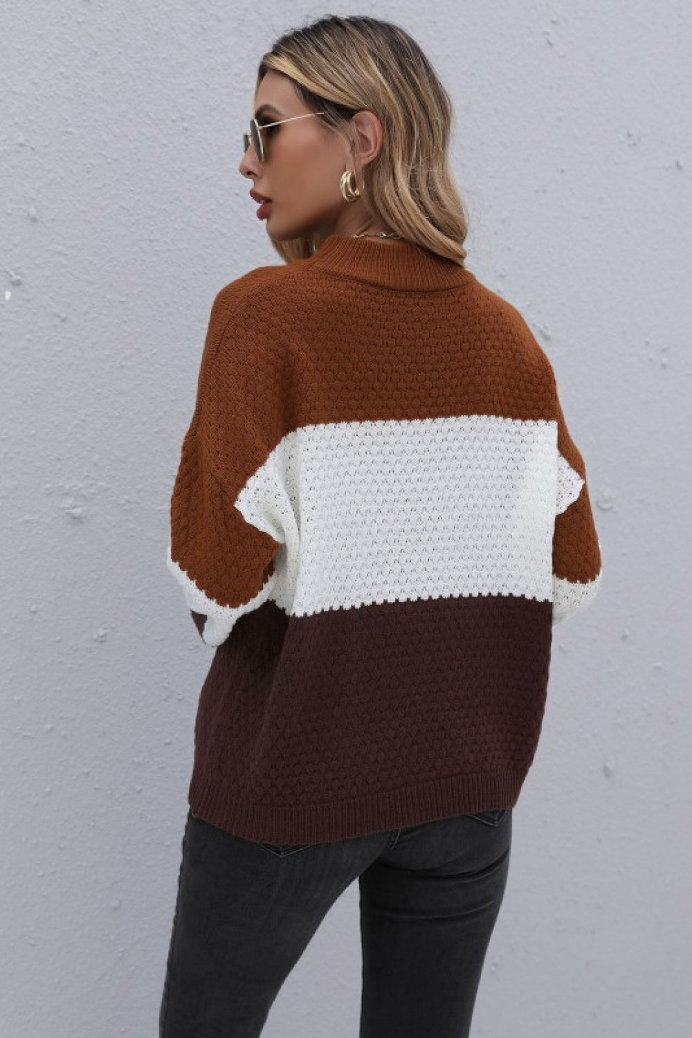 Color Block Long Sleeve Sweater Trendsi