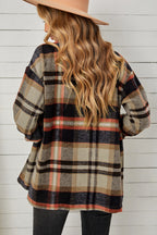 Plaid Pocketed Button Down Shacket Trendsi