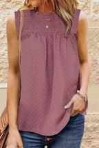 Smocked Tie Back Frill Trim Tank Trendsi