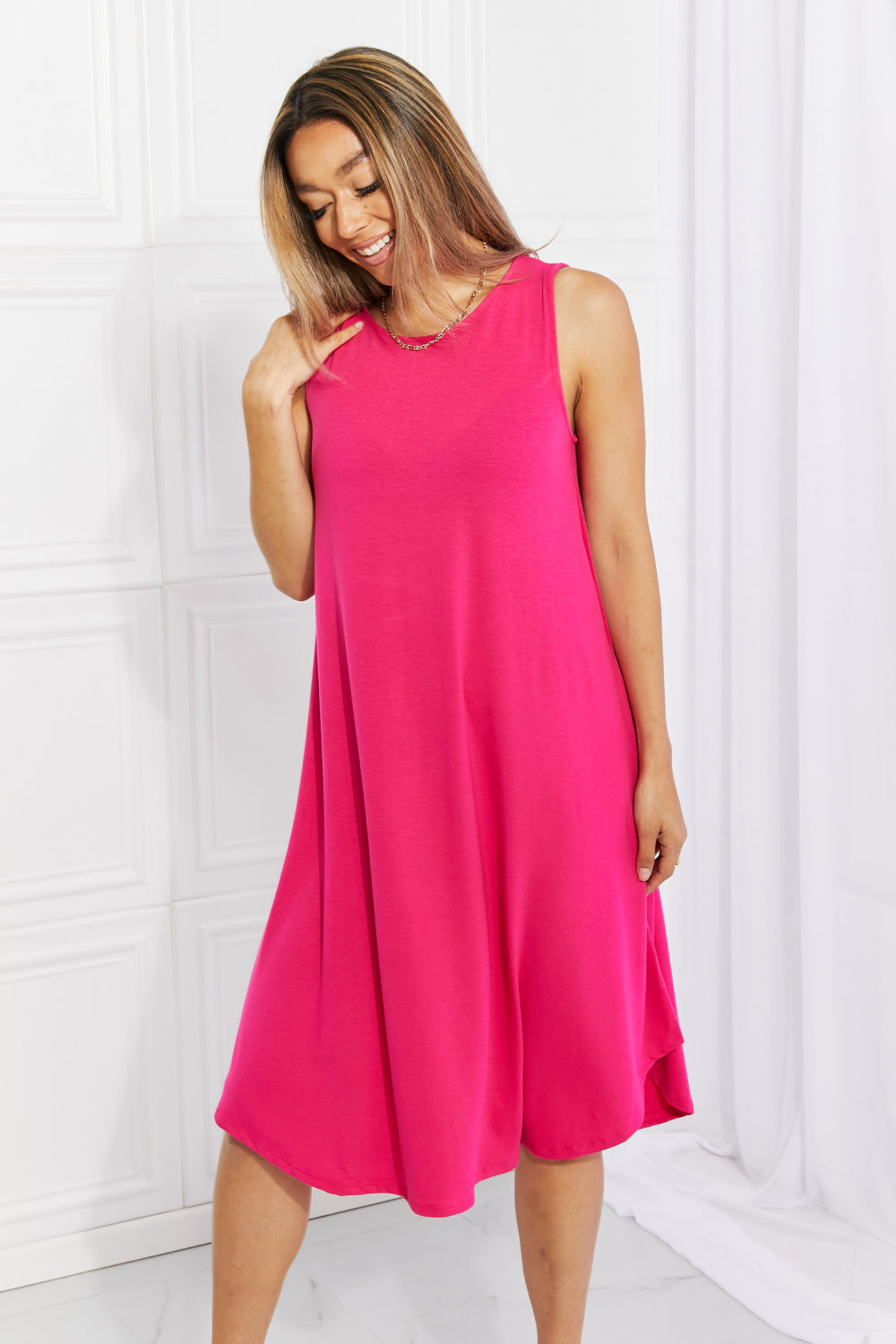 Zenana Full Size Still In Love Sleeveless Midi Dress Trendsi