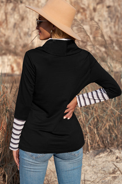 Striped Sequin Heart Graphic Long Sleeve Top Trendsi