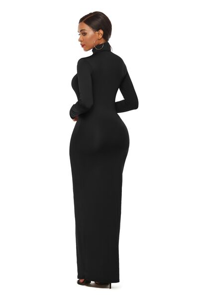 Mock Neck Long Sleeve Maxi Slim Dress Trendsi