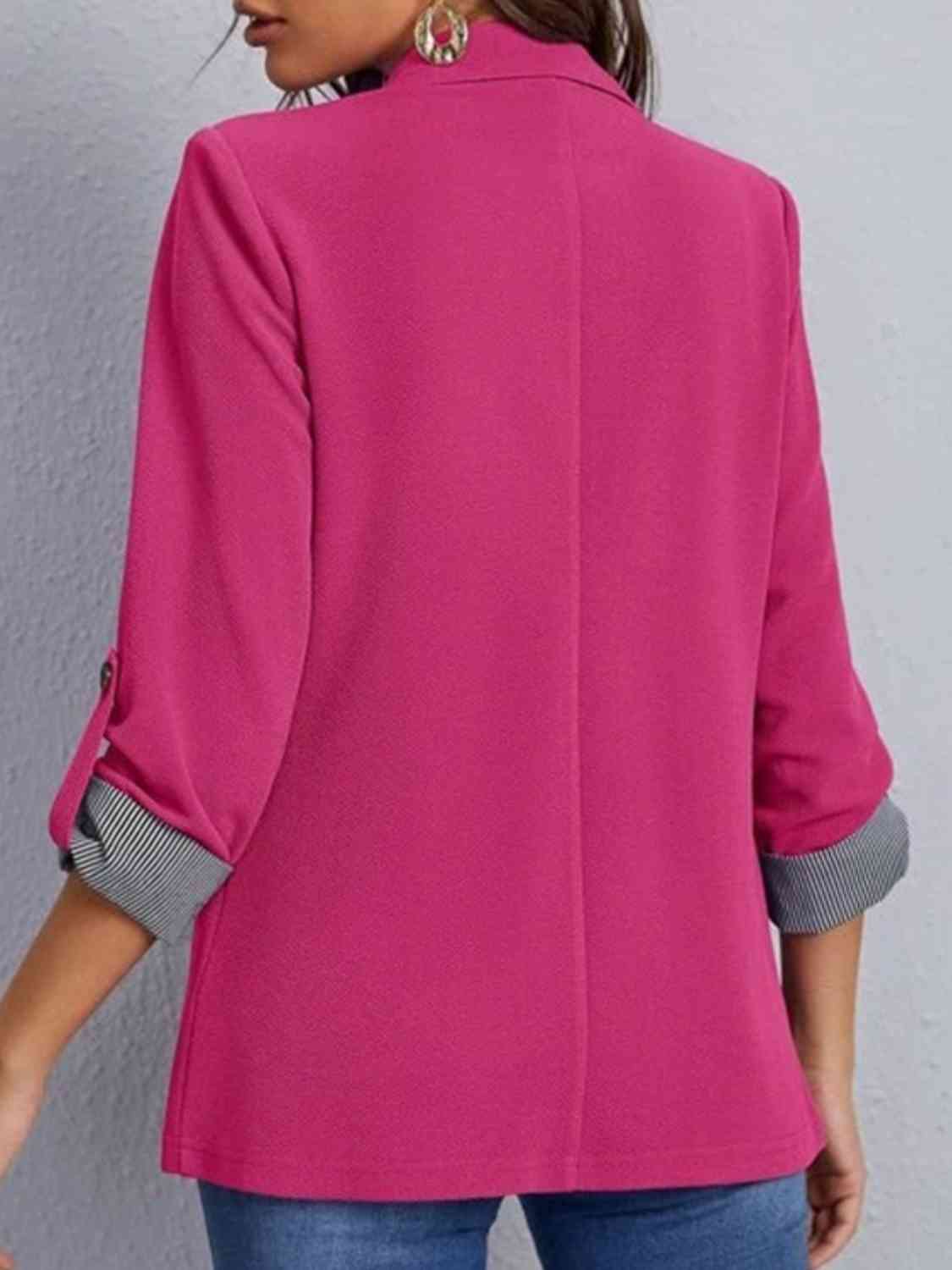 Lapel Collar Roll-Tab Sleeve Blazer Trendsi