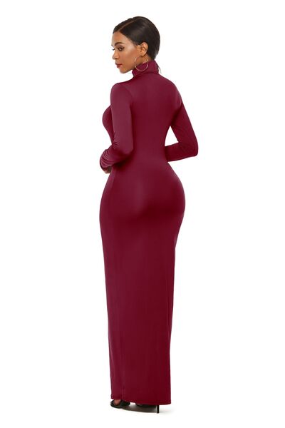 Mock Neck Long Sleeve Maxi Slim Dress Trendsi