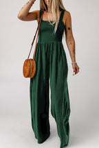 Smocked Square Neck Wide Leg Jumpsuit with Pockets Trendsi
