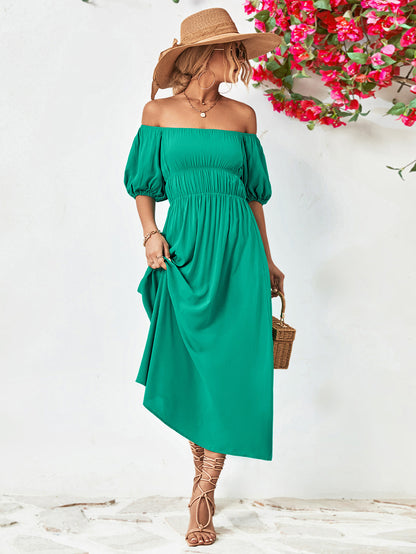 Off-Shoulder Balloon Sleeve Midi Dress Trendsi