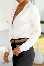 Double Take Lapel Collar Buttoned Puff Sleeve Shirt Trendsi
