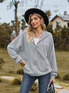 Zip Up Drawstring Long Sleeve Hooded Jacket Trendsi