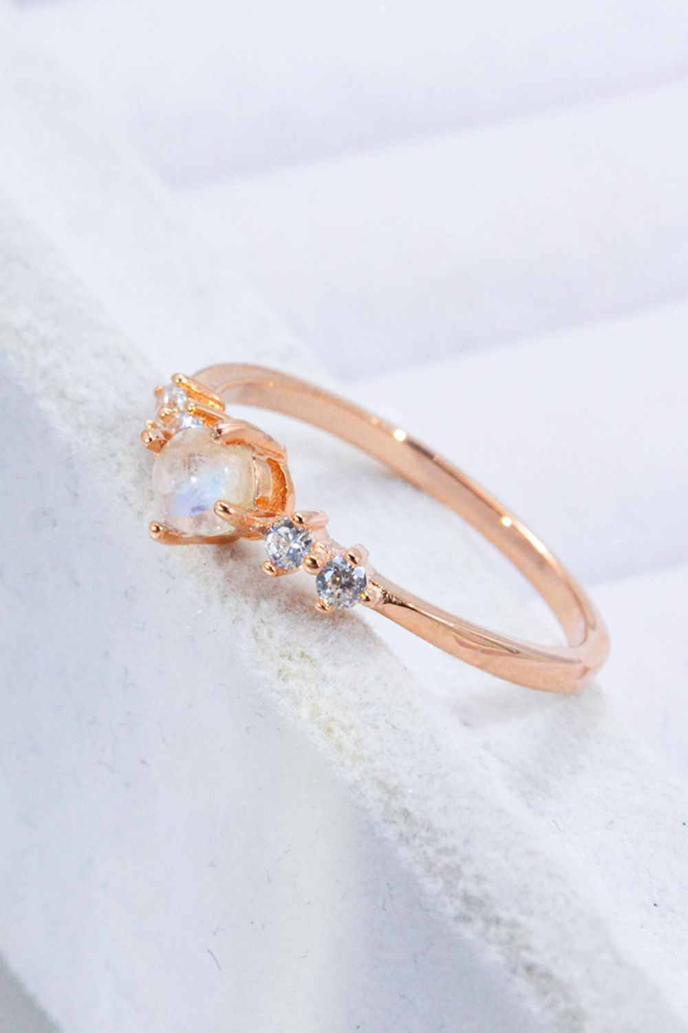 Natural Moonstone and Zircon 18K Rose Gold-Plated Ring Trendsi