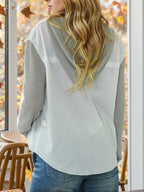 Contrast Button Up Drawstring Hooded Shirt Trendsi