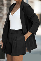 Longline Blazer and Shorts Set with Pockets Trendsi