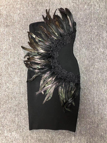 Elite Chest Feather Stitching Bandage Dress aclosy