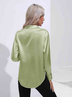 Collared Neck Buttoned Long Sleeve Shirt Trendsi