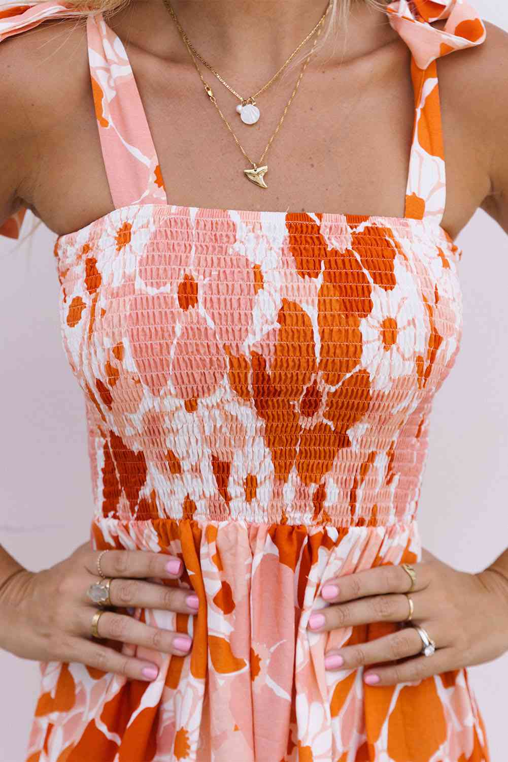 Floral Tie-Shoulder Smocked Maxi Dress Trendsi