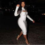 Cut-Out Long Sleeves Party Bandage Clubwear Midi Dress aclosy