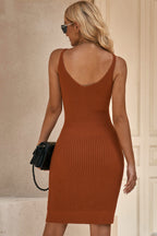 Ribbed Sleeveless V-Neck Dress Trendsi