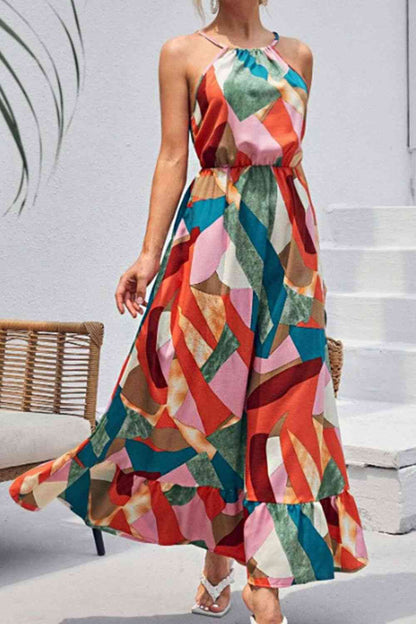 Multicolored Tied Grecian Neck Maxi Dress Trendsi