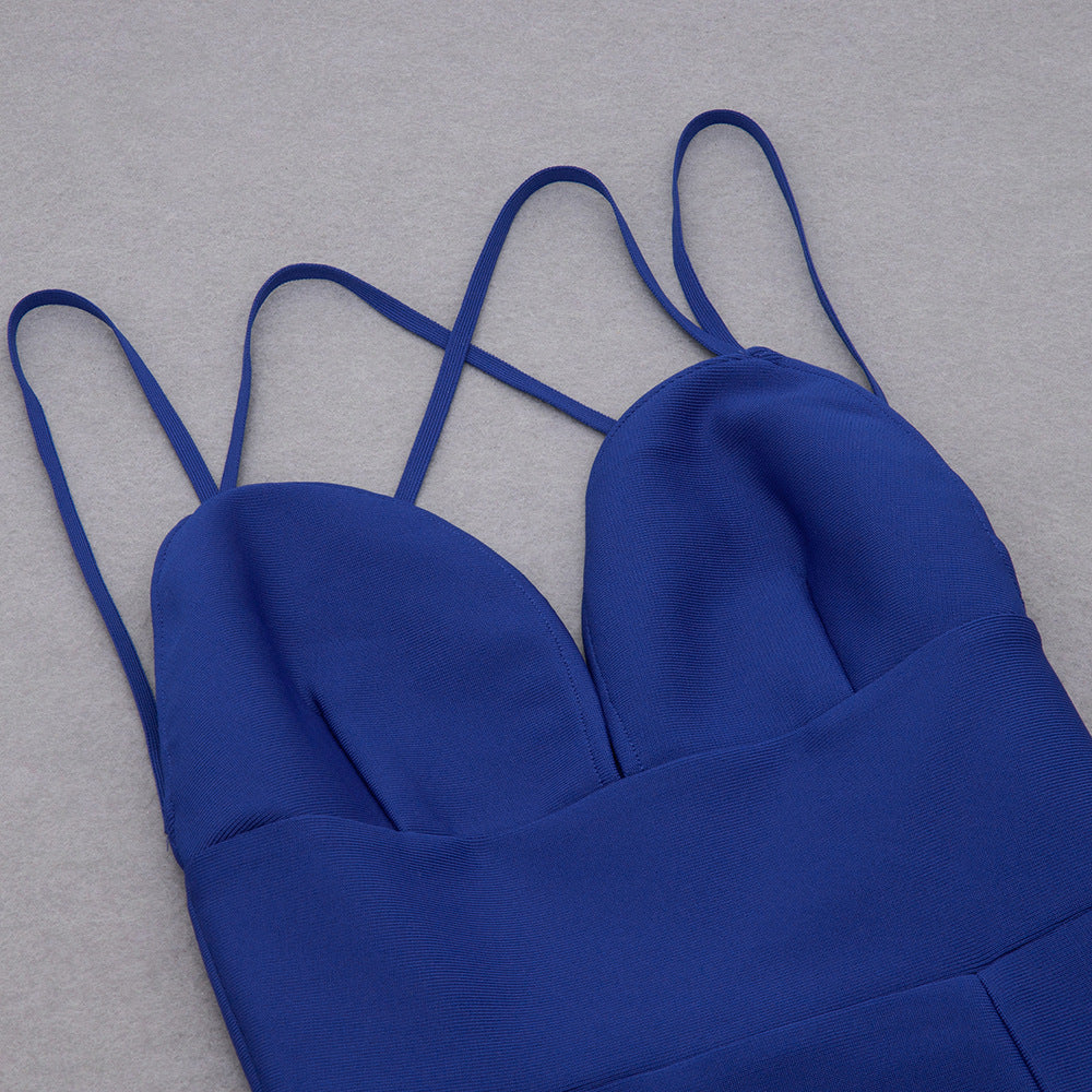 Summer New Textured Suspender Midi Dress aclosy