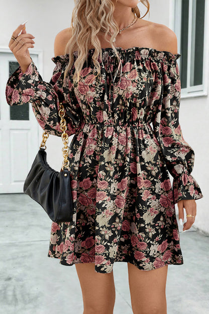 Floral Off-Shoulder Flounce Sleeve Dress Trendsi