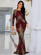 Fashion Stitching Mopping Long Sequin Dress aclosy