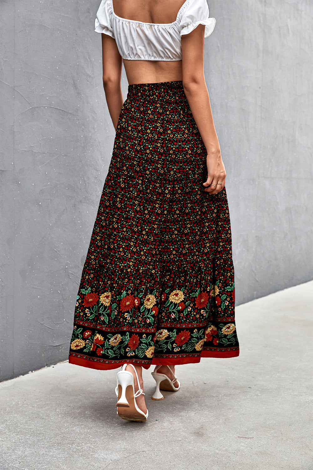 Floral Tied Maxi Skirt Trendsi