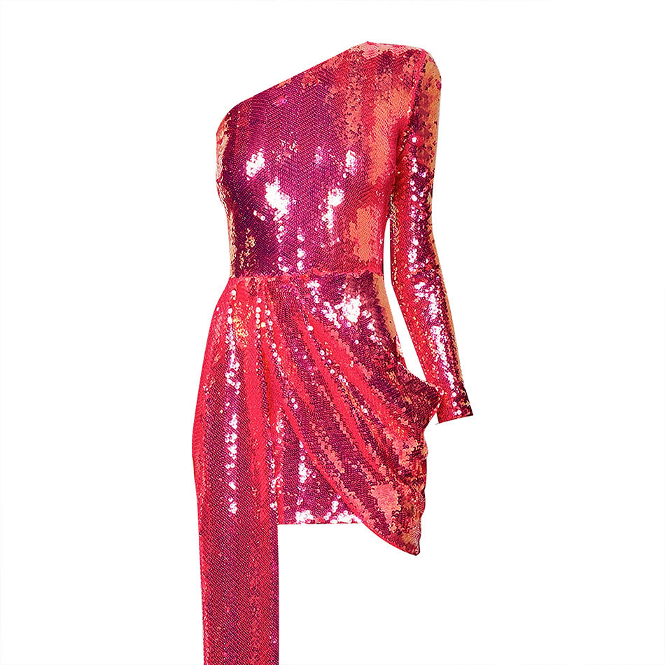 Sequin High Waist Wrap Chest Solid Sequin Long Dress Aclosy