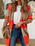 Contrast Open Front Long Sleeve Cardigan Trendsi