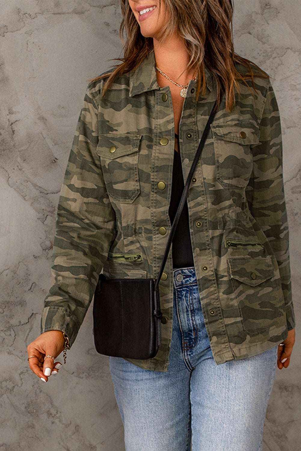 Camouflage Snap Down Jacket Trendsi